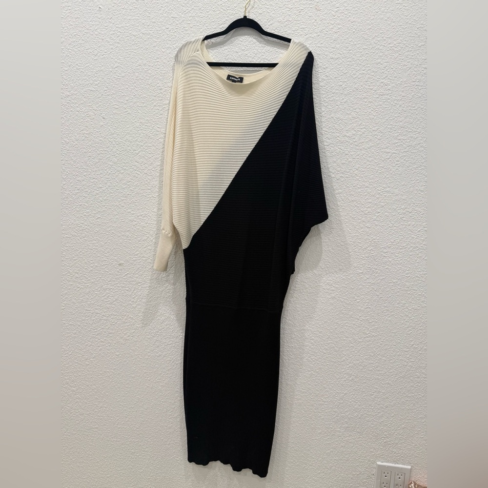 Express Black and Cream Asymmetrical Dress